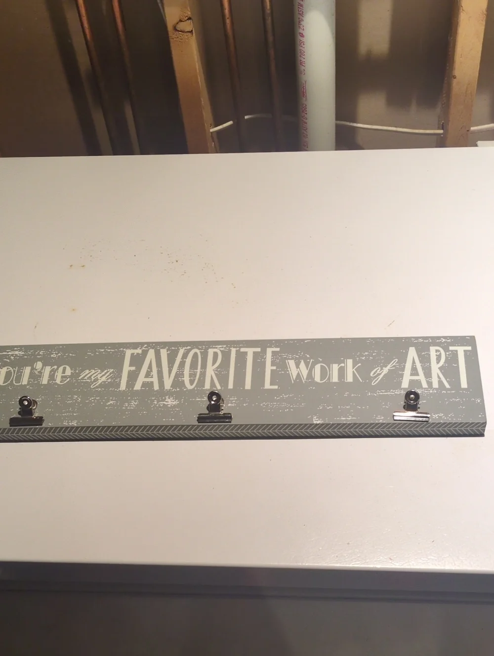 Favorite Work of Art Gray Wall Hook Sign with Clips